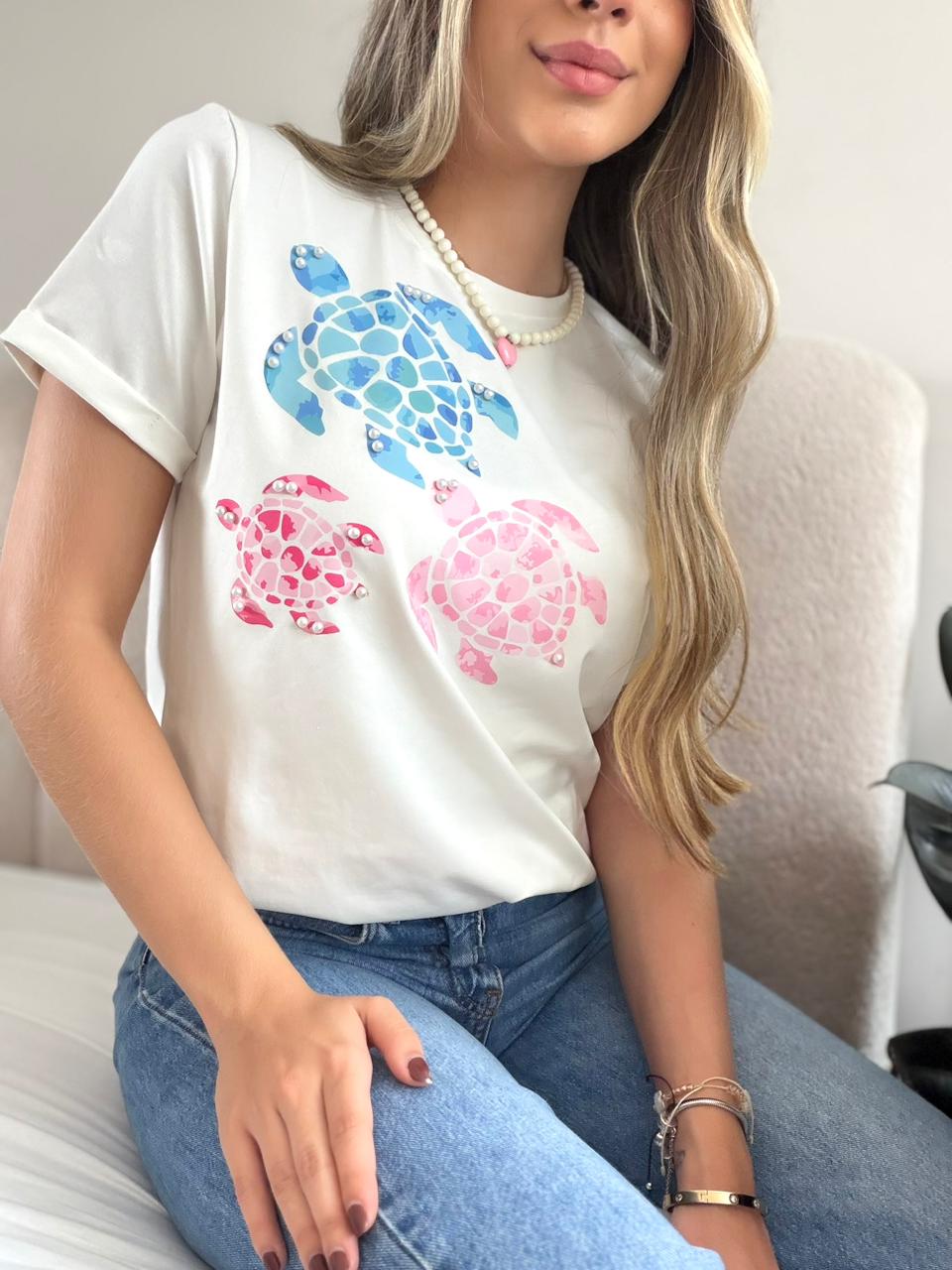 T’ SHIRT BÁSICA TELA FRÍA TORTUGA ACUARELA