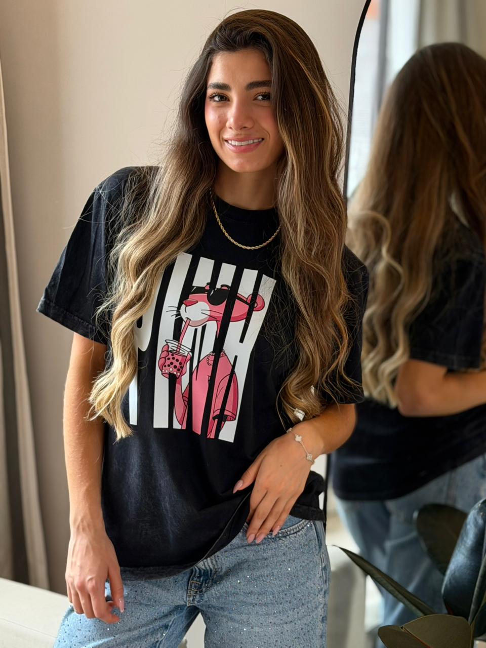CAMISETA OVERSIZE EFECTO WASHED PINK PANTHER