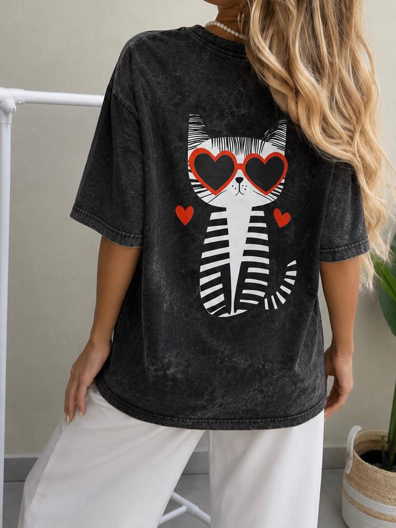 CAMISETA CAT LOVE   EFECTO WASHED