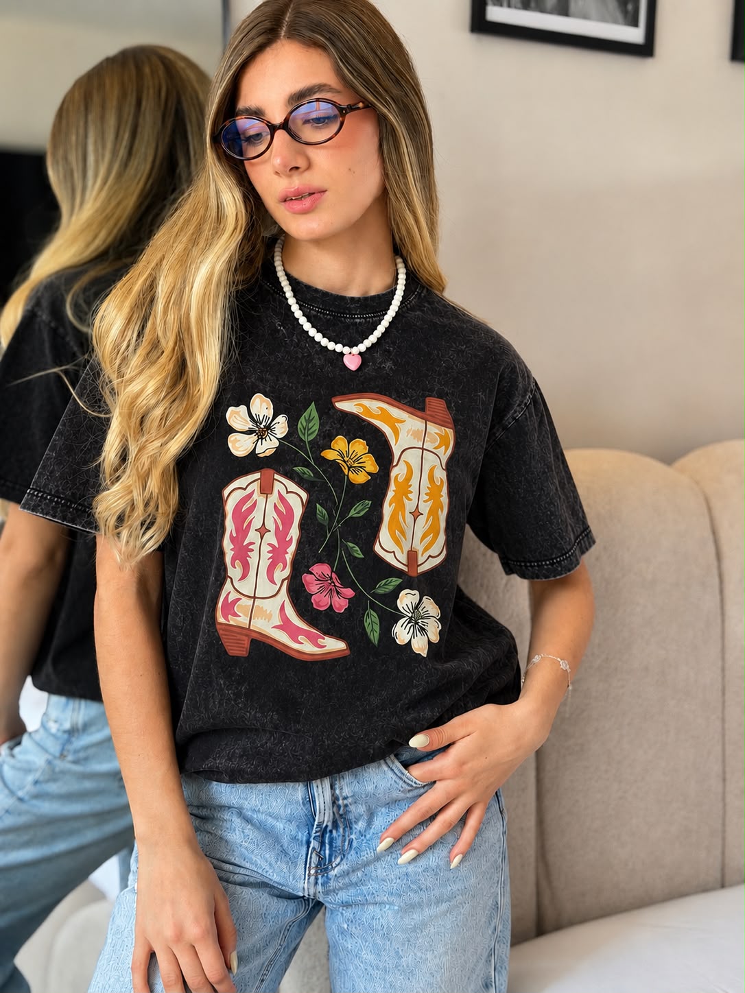 CAMISETA OVERSIZE EFECTO WASHED BOOT FLOWERS