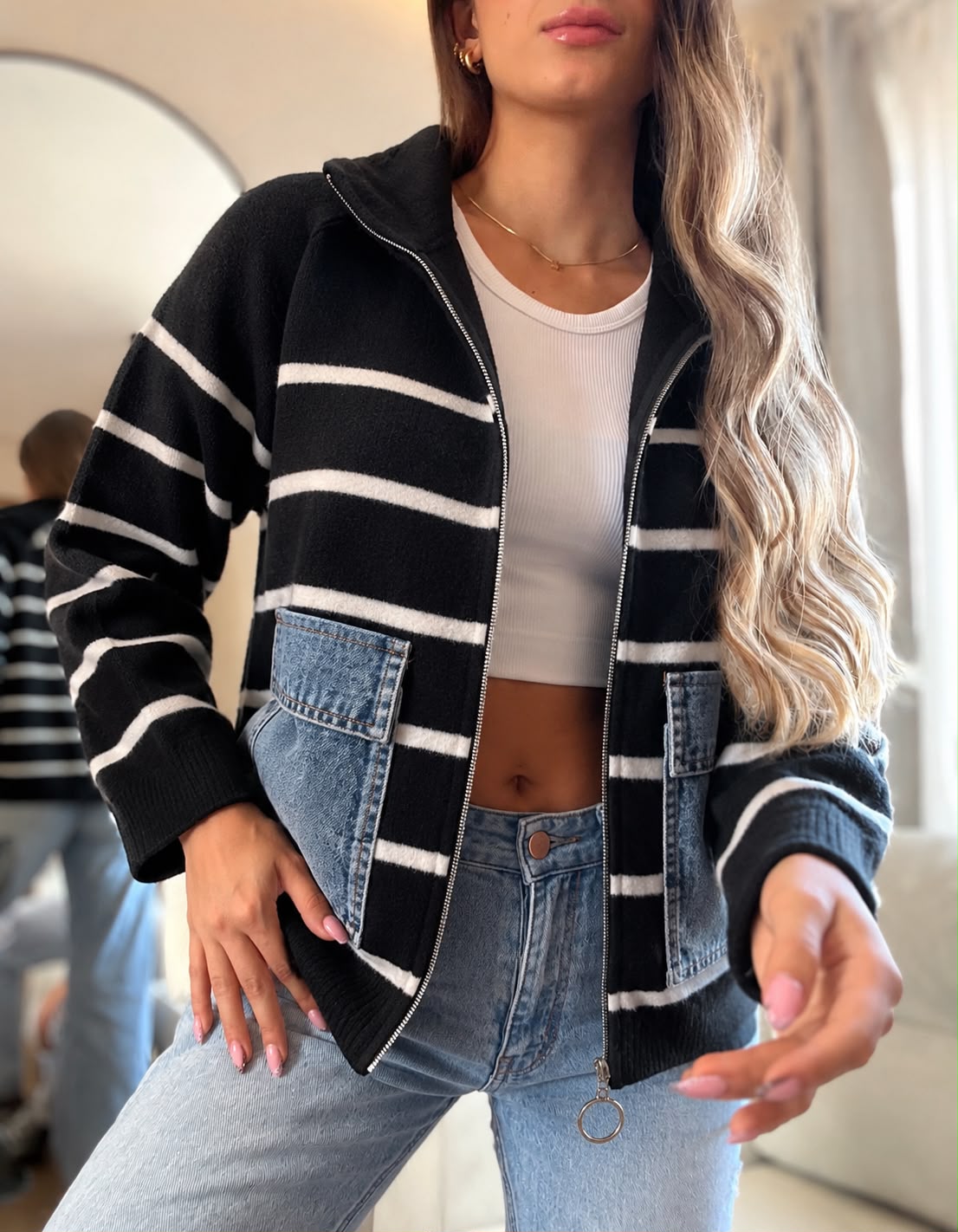 CHAQUETA DENIM CON TEJIDO RAYAS