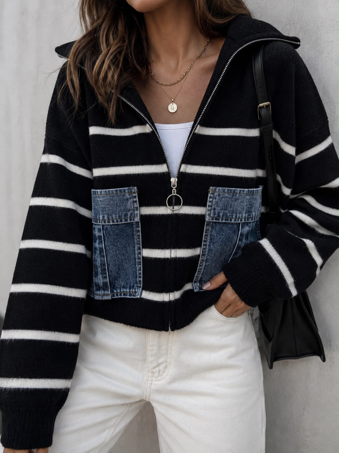 CHAQUETA DENIM CON TEJIDO RAYAS