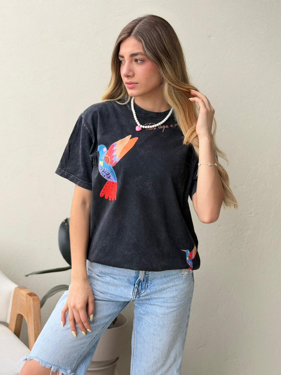 CAMISETA OVERSIZE EFECTO WASHED COLIBRÍ