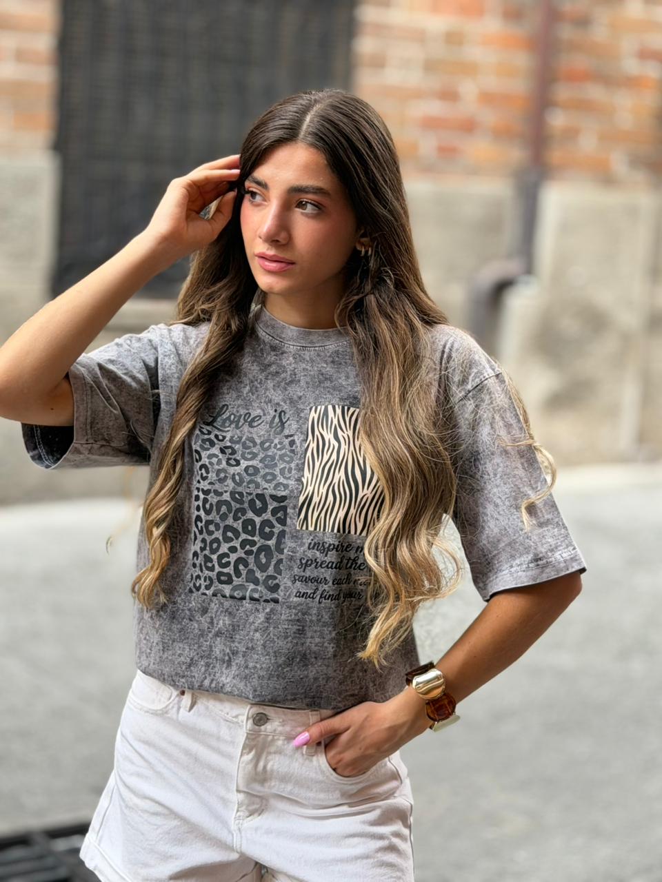 CAMISETA OVERSIZE EFECTO WASHED  ZEBRA