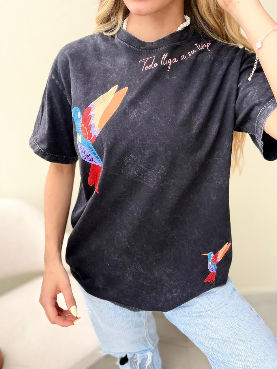 CAMISETA OVERSIZE EFECTO WASHED COLIBRÍ
